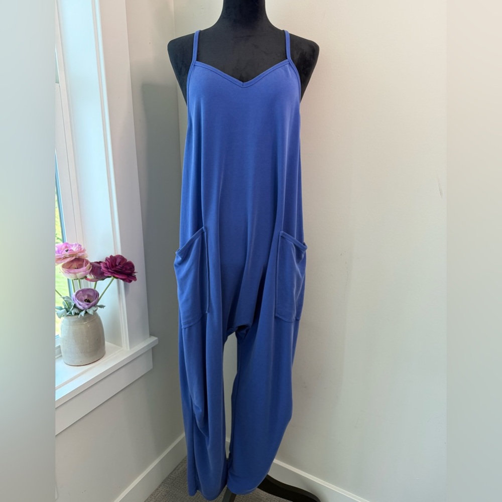 Ces Femme Harem Jumpsuit Indigo Blue Size Medium Lagen Oversized Cozy